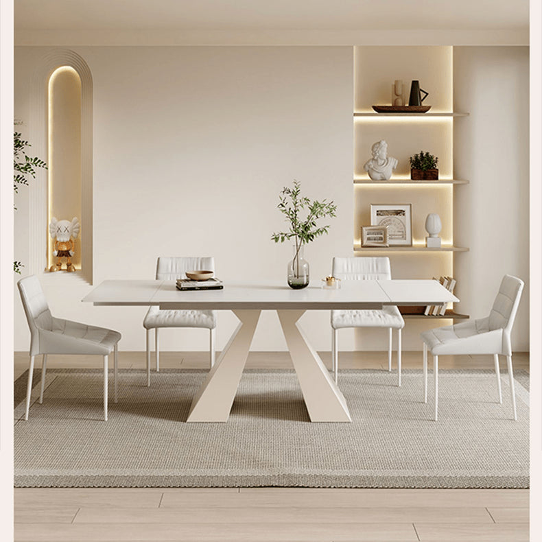Extendable Dining Table in White Rectangular with Marble Top for 6-8 People fxj-680 Extendable Dining Table in White Rectangular with Marble Top for 6-8 People fxj-680