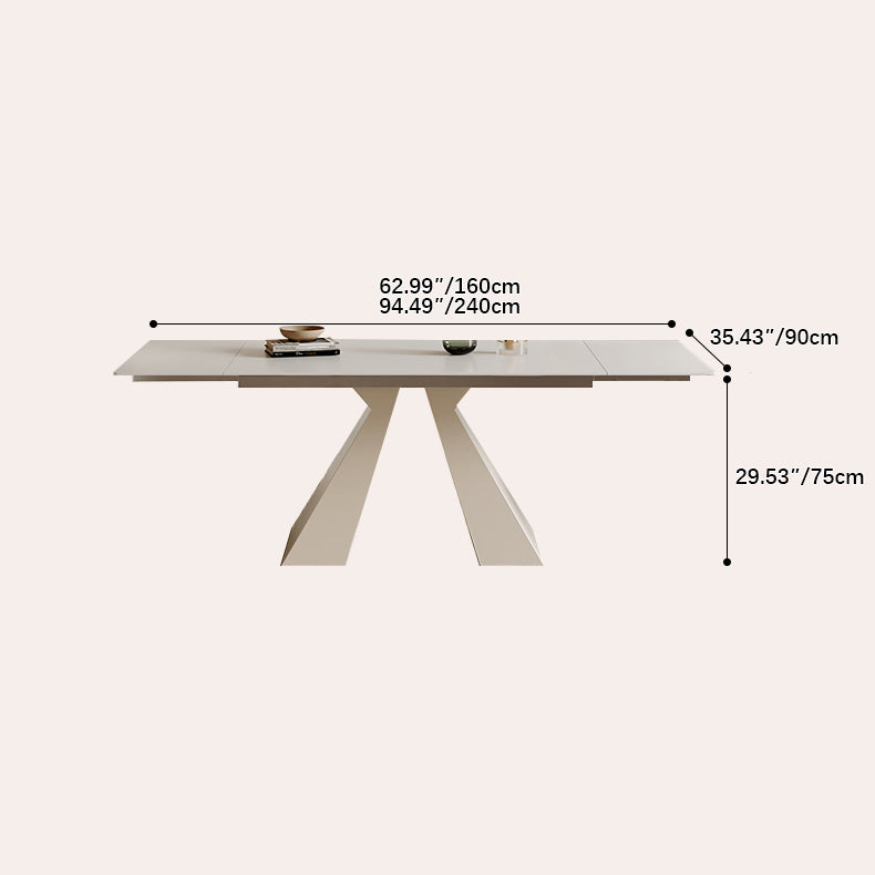 Extendable Dining Table in White Rectangular with Marble Top for 6-8 People fxj-680 Extendable Dining Table in White Rectangular with Marble Top for 6-8 People fxj-680