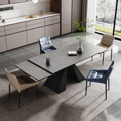 Rectangular Metal Dining Table Extendable with Marble Top & 2 Pedestals fxj-681