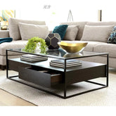 Stylish Solid Wood & Tempered Glass Coffee Table - Elevate Your Living Room Decor fyf-2227