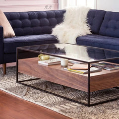 Stylish Solid Wood & Tempered Glass Coffee Table - Elevate Your Living Room Decor fyf-2227