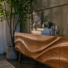 Sleek Cherry and Walnut Wood TV Cabinet – Modern Luxury Design for Your Living Room fyf-2235