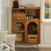 Solid Wood Cabinet with Glass Doors and Stainless Steel Accents - Elegant Home Storage Solution fyf-2237
