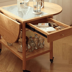 Modern End Table with Extensible Top and Wheels – Perfect Design for All Your Rooms - Natural Brown Finish fyg-666