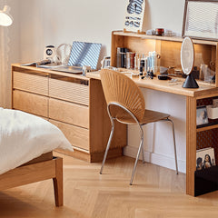 Elegant Cherry Wood Makeup Vanity with Multi-Layer Board and Glass Top fyg-670