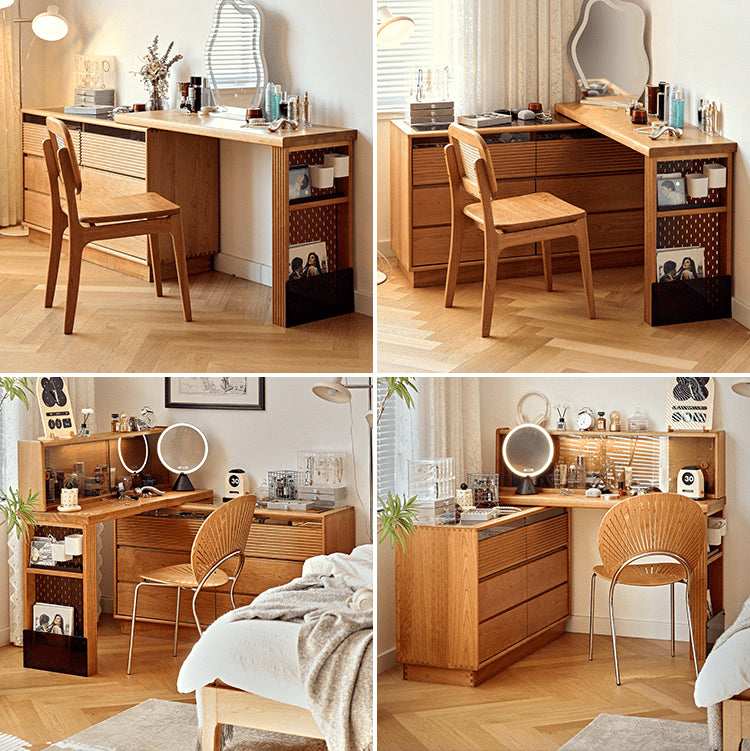 Elegant Cherry Wood Makeup Vanity with Multi-Layer Board and Glass Top fyg-670 Elegant Cherry Wood Makeup Vanity with Multi-Layer Board and Glass Top fyg-670