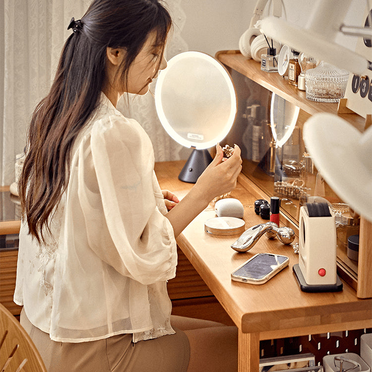 Elegant Cherry Wood Makeup Vanity with Multi-Layer Board and Glass Top fyg-670 Elegant Cherry Wood Makeup Vanity with Multi-Layer Board and Glass Top fyg-670