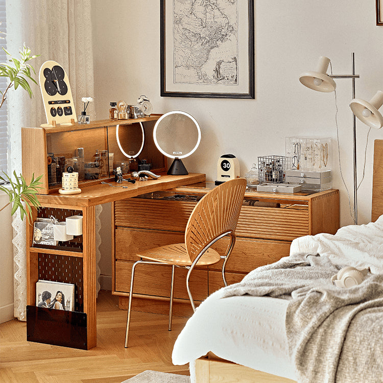 Elegant Cherry Wood Makeup Vanity with Multi-Layer Board and Glass Top fyg-670 Elegant Cherry Wood Makeup Vanity with Multi-Layer Board and Glass Top fyg-670