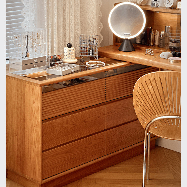 Elegant Cherry Wood Makeup Vanity with Multi-Layer Board and Glass Top fyg-670 Elegant Cherry Wood Makeup Vanity with Multi-Layer Board and Glass Top fyg-670