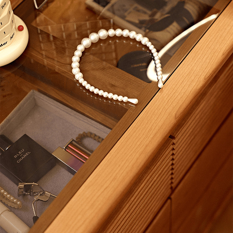 Elegant Cherry Wood Makeup Vanity with Multi-Layer Board and Glass Top fyg-670 Elegant Cherry Wood Makeup Vanity with Multi-Layer Board and Glass Top fyg-670