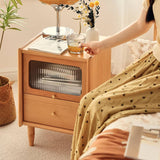 Elegant Nightstand with Glass Door - Cherry & Tung Wood Finish fyg-674