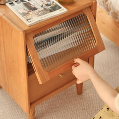 Elegant Nightstand with Glass Door - Cherry & Tung Wood Finish fyg-674