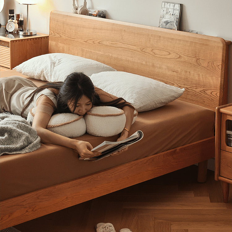 Modern Cal King Cherry Wood Bed Frame - Minimalistic Design with Solid Wood Headboard for Bedroom fyg-677 Modern Cal King Cherry Wood Bed Frame - Minimalistic Design with Solid Wood Headboard for Bedroom fyg-677