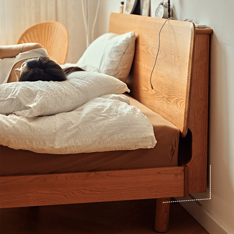 Modern Cal King Cherry Wood Bed Frame - Minimalistic Design with Solid Wood Headboard for Bedroom fyg-677 Modern Cal King Cherry Wood Bed Frame - Minimalistic Design with Solid Wood Headboard for Bedroom fyg-677
