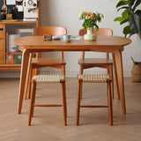 Extendable Round Cherry Wood Dining Table in Natural Wood Color for 6-8 Person fyx-832