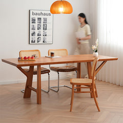 Rectangular Cherry Wood Dining Table Double Pedestals Design for 6 fyx-847