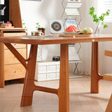 Rectangular Cherry Wood Dining Table Double Pedestals Design for 6 fyx-847