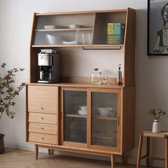 Elegant Natural Cherry and Beech Wood Cabinet with Glass and Copper Accents fyx-859