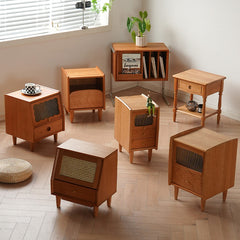 Elegant Cherry Wood Nightstand with Copper and Glass Accents fyx-862