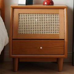 Elegant Cherry Wood Nightstand with Copper and Glass Accents fyx-862