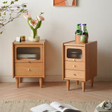 Elegant Cherry Wood Nightstand with Copper and Glass Accents fyx-862