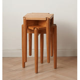 Elegant Oak Wood Stool with Light Grey Cushion - Natural and Comfortable Seating fyx-891