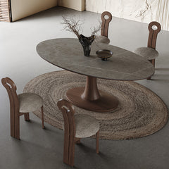 Modern Oval Oak Wood Dining Table with Ceramic Top for 6-8 Person hagst-1668