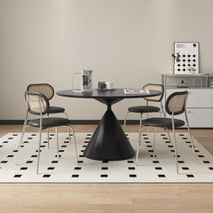 Stylish Round Dining Table - Sleek Ceramic Top and Carbon Steel Pedestal for 6-8 Person hagst-1672