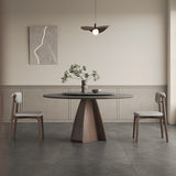 Modern Round Ash Wood Dining Table Durable Ceramic Top & Pedestal with Lazy Susan for 6 hagst-1673
