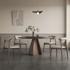 Modern Round Ash Wood Dining Table Durable Ceramic Top & Pedestal with Lazy Susan for 6 hagst-1673