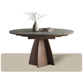 Modern Round Ash Wood Dining Table Durable Ceramic Top & Pedestal with Lazy Susan for 6 hagst-1673