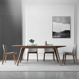 Modern Rectangular Ash Wood Dining Table - Durable Sintered Stone Top for 6 Person 4 Legs hagst-323