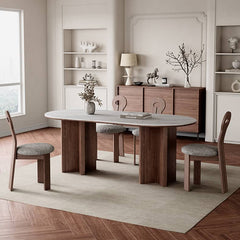 Modern Oval Dining Table with Sintered Stone Top & Double Pedestals for 6-8 Person hagst-573