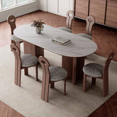 Modern Oval Dining Table with Sintered Stone Top & Double Pedestals for 6-8 Person hagst-573
