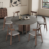 Round Ash Wood Dining Table with Sintered Stone & Pedestal for Dining Room hagst-575