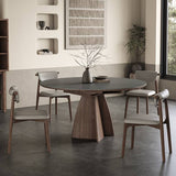 Modern Round Dining Table in Gray Sintered Stone Top and Pedestal for Dining Room hagst-580