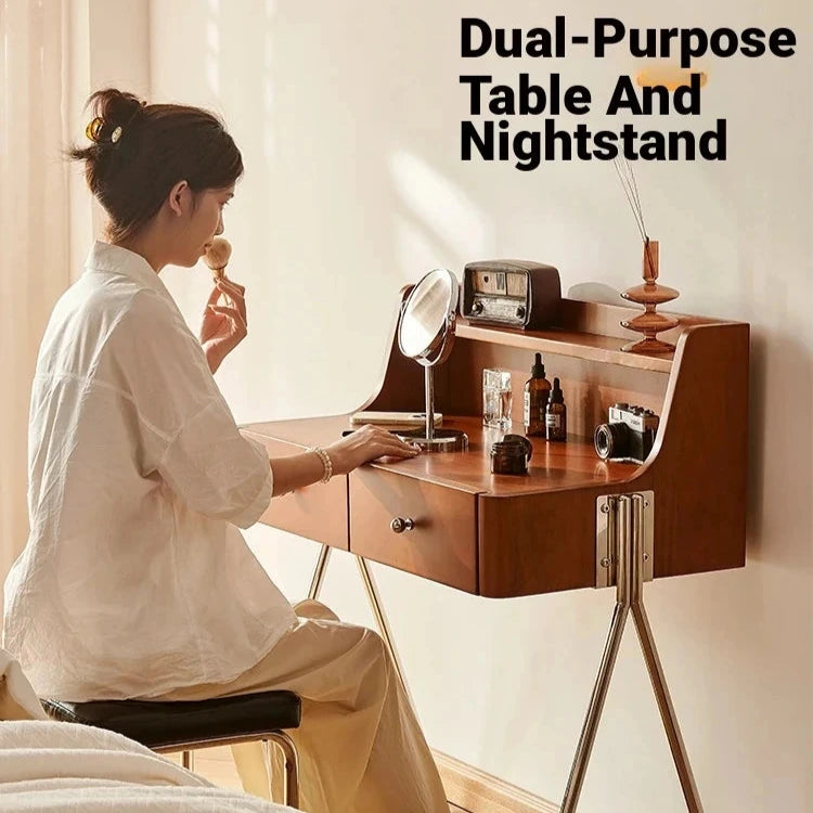 Stylish Dual-Purpose Cherry Wood Makeup Table & Nightstand with Sleek Design hby-4599