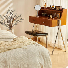 Stylish Dual-Purpose Cherry Wood Makeup Table & Nightstand with Sleek Design hby-4599