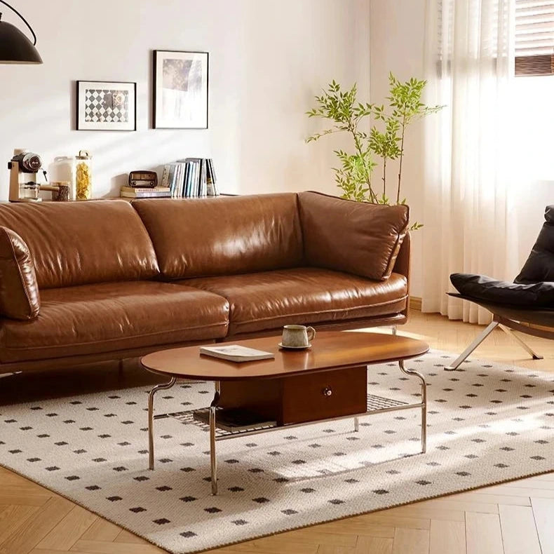 Stylish Cherry Wood & Stainless Steel Coffee Table - Space-Saving Design for Modern Living Rooms - 47.24 x 23.62 hby-4600