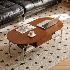 Stylish Cherry Wood & Stainless Steel Coffee Table - Space-Saving Design for Modern Living Rooms - 47.24 x 23.62 hby-4600