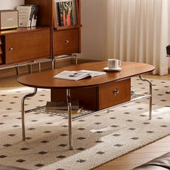 Stylish Cherry Wood & Stainless Steel Coffee Table - Space-Saving Design for Modern Living Rooms - 47.24 x 23.62 hby-4600