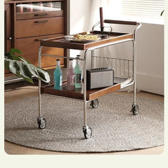 Elegant Cherry Wood and Stainless Steel Serving Cart – Perfect for Home Entertaining and Stylish Storage hby-4602