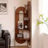 Elegant Cherry Wood and Glass Corner Storage Rack - Stylish Multi-Functional Shelving Unit for Home Decor hby-4603