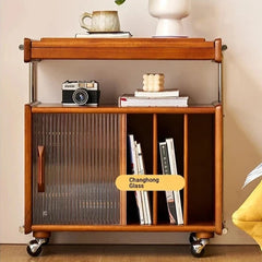 Stylish Cherry Wood Coffee Table with Stainless Glass Top and Storage - Vintage Home Décor Accent hby-4604