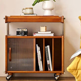 Stylish Cherry Wood Coffee Table with Stainless Glass Top and Storage - Vintage Home Décor Accent hby-4604