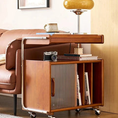 Stylish Cherry Wood Coffee Table with Stainless Glass Top and Storage - Vintage Home Décor Accent hby-4604