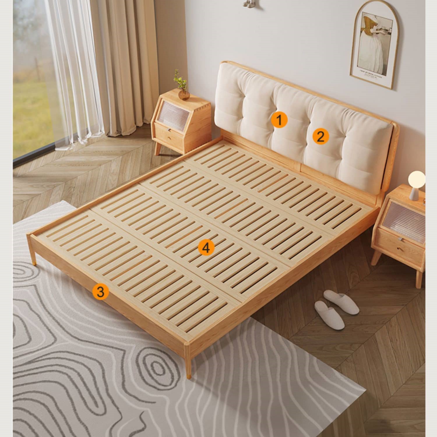 Modern California King Size Bed with Oak Wood Frame and Scratch-Resistant Fabric Headboard hbzwg-632 Modern California King Size Bed with Oak Wood Frame and Scratch-Resistant Fabric Headboard hbzwg-632