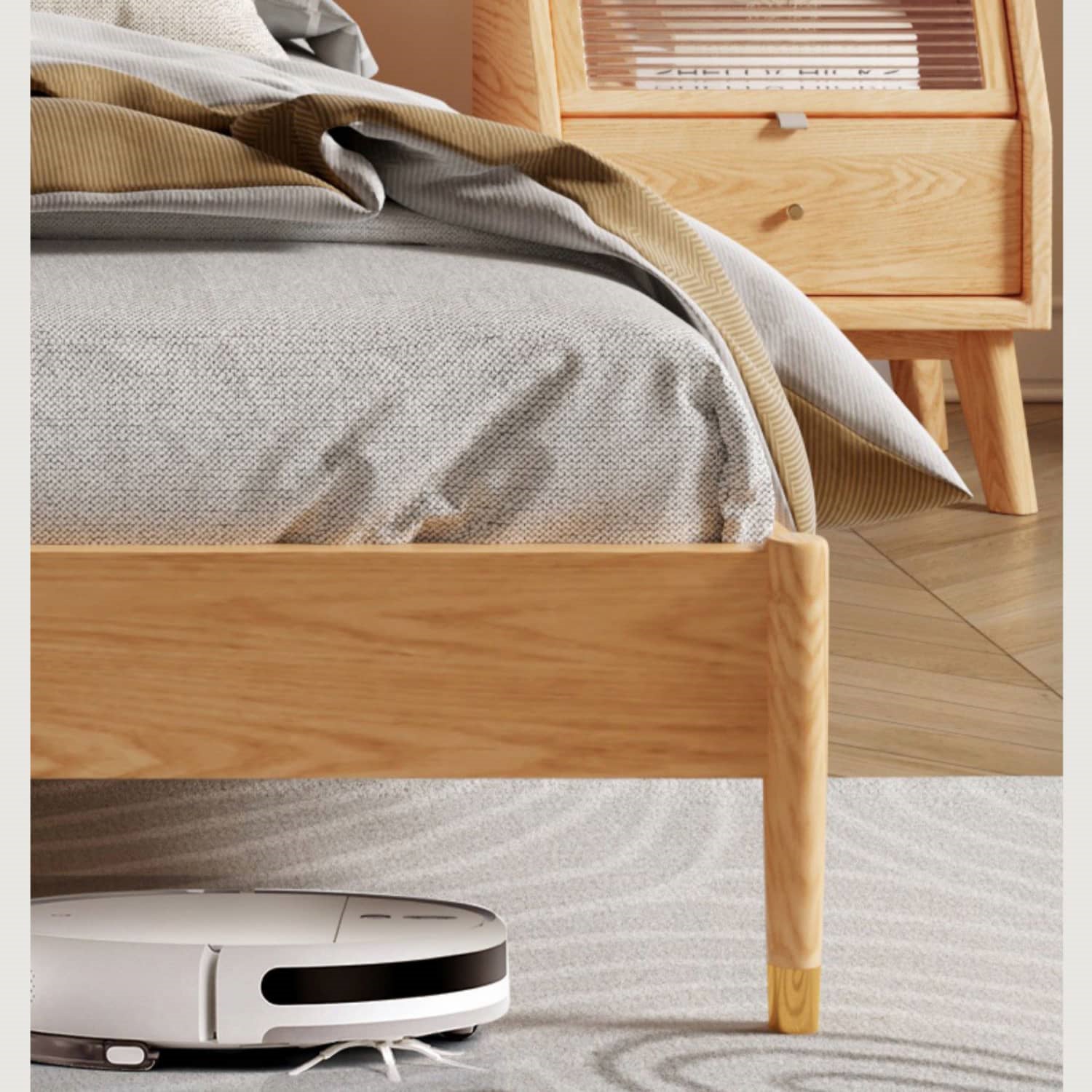 Modern California King Size Bed with Oak Wood Frame and Scratch-Resistant Fabric Headboard hbzwg-632 Modern California King Size Bed with Oak Wood Frame and Scratch-Resistant Fabric Headboard hbzwg-632