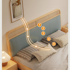 Stylish Blue and Yellow Synthetic Leather Bed with Pine and Oak Wood Elements hbzwg-636