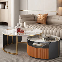 Elegant Marble Coffee Table Set with Gold Accents – Modern Look hfcjp-4011